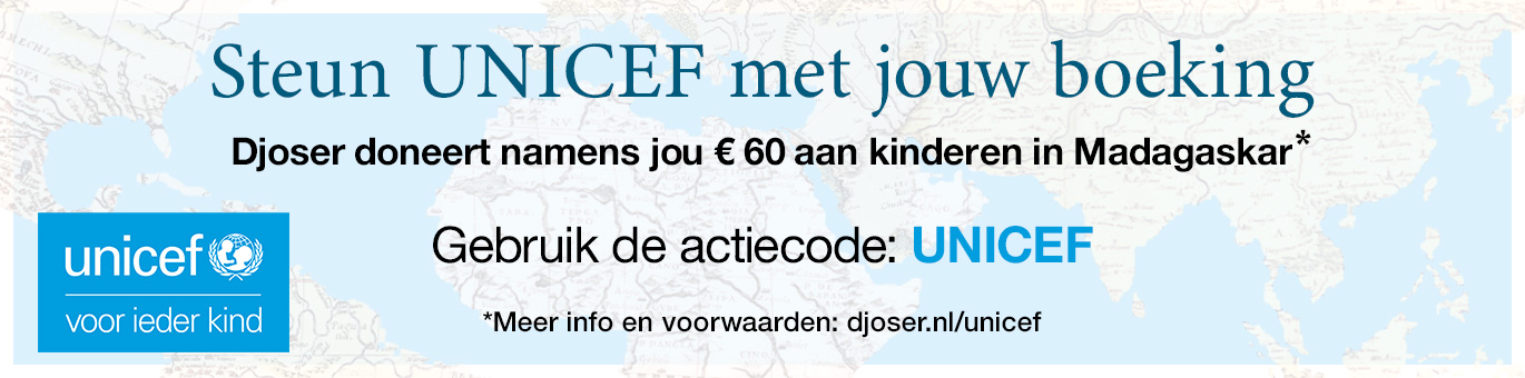 Steun UNICEF met jouw boeking. Djoser doneert namens jou € 60 aan kinderen in Madagaskar. Gebruik de actiecode: UNICEF.