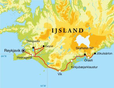 Routekaart Winterreis IJsland, 7 dagen