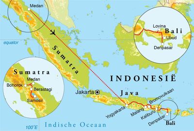 Routekaart Rondreis Sumatra, Java & Bali, 21 dagen