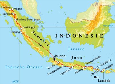 Routekaart Rondreis Sumatra, Java, Bali & Lombok, 28 dagen