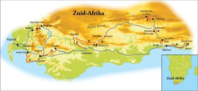 Routekaart Fietsreis Zuid-Afrika, 15 dagen