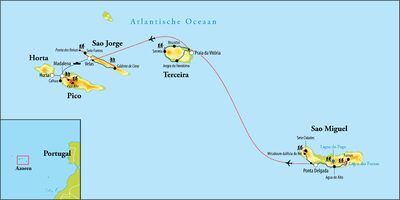 Routekaart Wandelreis Azoren - Portugal, 14 dagen Routekaart Wandelreis Azoren - Portugal, 14 dagen