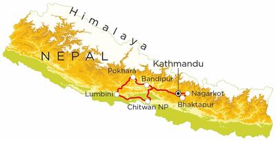 Routekaart Nepal, 18 dagen Routekaart Nepal, 18 dagen