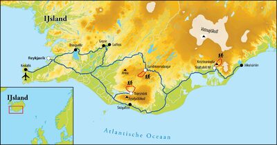 Routekaart Wandelreis IJsland, 11 dagen Routekaart Wandelreis IJsland, 11 dagen