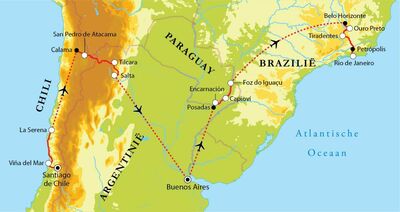 Routekaart Van Santiago de Chile naar Rio de Janeiro, 27 dagen