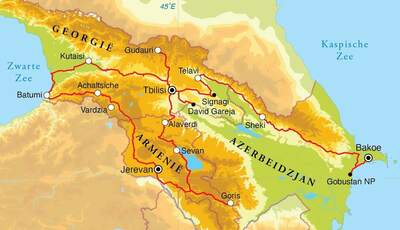 Routekaart Rondreis Azerbeidzjan, Armenië en Georgië, 21 dagen Routekaart Rondreis Azerbeidzjan, Armenië en Georgië, 21 dagen