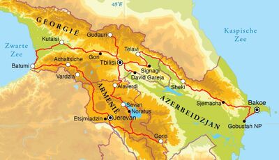 Routekaart Rondreis Azerbeidzjan, Armenië en Georgië, 21 dagen
