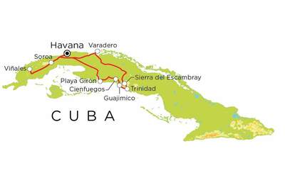 Routekaart Cuba, 20 dagen Routekaart Cuba, 20 dagen