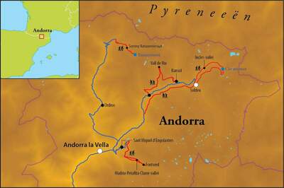 Routekaart Wandelreis Andorra, 8 dgn Routekaart Wandelreis Andorra, 8 dgn