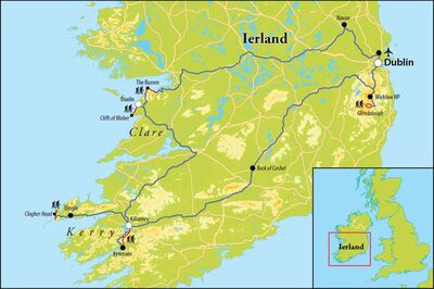 Routekaart Wandelreis Ierland, 8 dagen