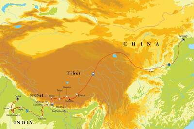 Routekaart Van Beijing naar Delhi, 30 dagen