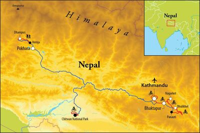 Routekaart Fietsreis Nepal, 16 dagen