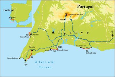 Routekaart Wandelreis Algarve - Portugal, 8 dagen Routekaart Wandelreis Algarve - Portugal, 8 dagen