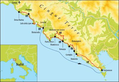 Routekaart Wandelreis Cinque Terre - Italië, 8 dagen