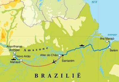 Routekaart Rondreis Brazilië Amazone, 15 dagen
