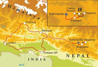 Routekaart Rondreis Nepal, 16 dagen Routekaart Rondreis Nepal, 16 dagen