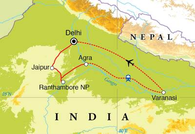 Routekaart Rondreis India, 15 dagen Routekaart Rondreis India, 15 dagen