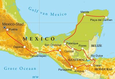 Routekaart Rondreis Mexico, Guatemala & Honduras, 24 dagen Routekaart Rondreis Mexico, Guatemala & Honduras, 24 dagen