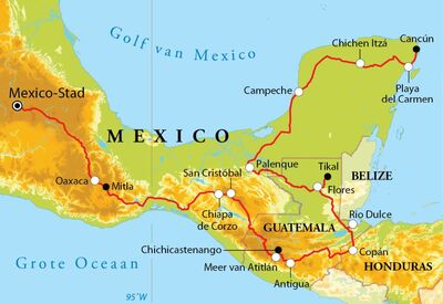 Routekaart Rondreis Mexico, Guatemala & Honduras, 24 dagen