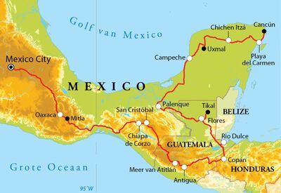 Routekaart Rondreis Mexico, Guatemala & Honduras, 25 dagen