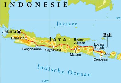 Routekaart Rondreis Java & Bali, 18 dagen Routekaart Rondreis Java & Bali, 18 dagen
