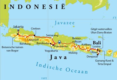 Routekaart Rondreis Java & Bali, 18 dagen