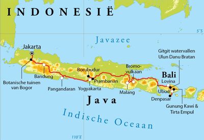 Routekaart Rondreis Java & Bali, 18 dagen
