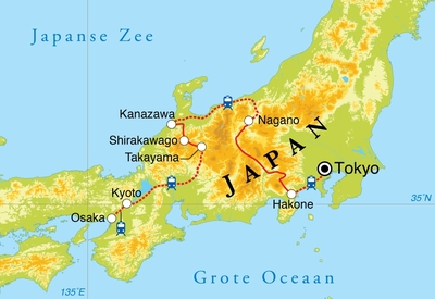 Routekaart Winterreis Japan, 15 dagen Routekaart Winterreis Japan, 15 dagen