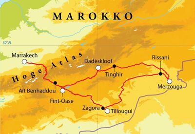 Routekaart Rondreis Marokko Woestijnreis, 8 dagen Routekaart Rondreis Marokko Woestijnreis, 8 dagen