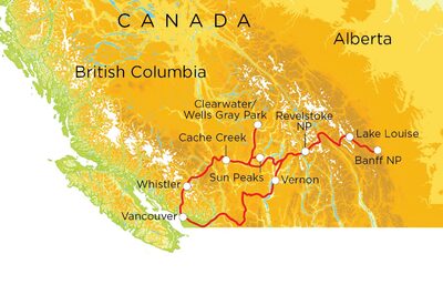 Routekaart Canada, 20 dagen hotel/kampeerreis