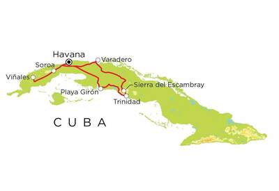 Routekaart Cuba, 15 dagen Routekaart Cuba, 15 dagen