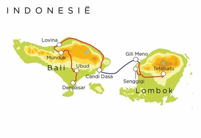 Routekaart Bali, Gili & Lombok, 18 dagen Routekaart Bali, Gili & Lombok, 18 dagen