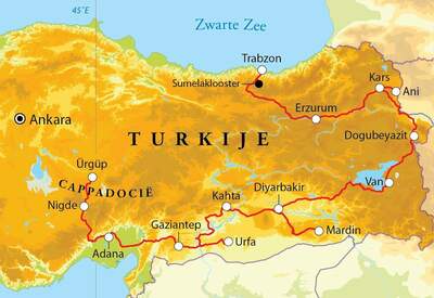 Routekaart Rondreis Turkije-Oost, 20 dagen Routekaart Rondreis Turkije-Oost, 20 dagen