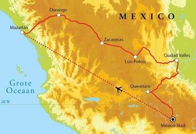 Routekaart Rondreis Mexico, Eclipsreis 15 dagen Routekaart Rondreis Mexico, Eclipsreis 15 dagen