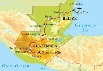 Routekaart Rondreis Guatemala & Belize, 19 dagen Routekaart Rondreis Guatemala & Belize, 19 dagen