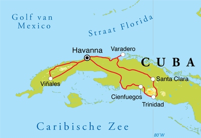 Routekaart Rondreis Cuba, 14 dagen Routekaart Rondreis Cuba, 14 dagen