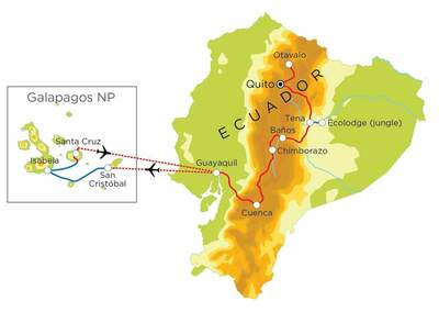 Routekaart Ecuador & Galapagos, 21 dagen Routekaart Ecuador & Galapagos, 21 dagen