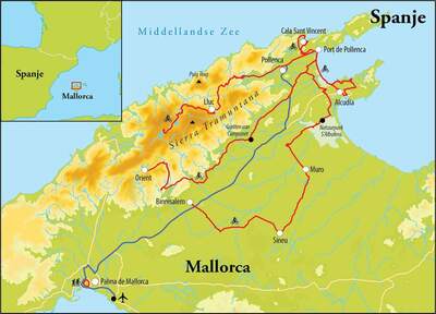 Routekaart Fietsreis Mallorca, 8 dagen Routekaart Fietsreis Mallorca, 8 dagen