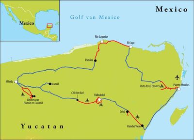 Routekaart Fietsreis Mexico, 14 dagen