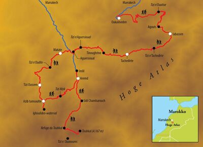 Routekaart Wandelreis Marokko, 14 dagen Routekaart Wandelreis Marokko, 14 dagen