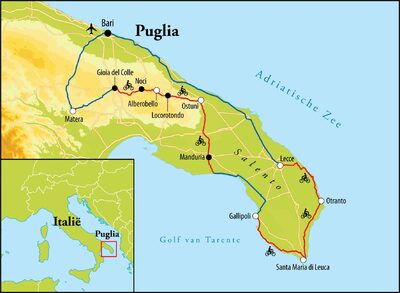 Routekaart Fietsreis Puglia - Italië, 8 dagen Routekaart Fietsreis Puglia - Italië, 8 dagen