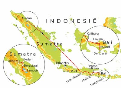 Routekaart Sumatra, Java & Bali, 22 dagen