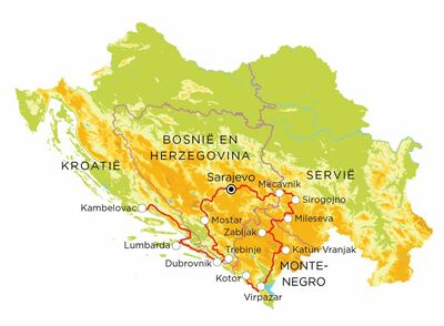 Routekaart Servië, Bosnië en Herzegovina, Kroatië & Montenegro, 20 dagen Routekaart Servië, Bosnië en Herzegovina, Kroatië & Montenegro, 20 dagen