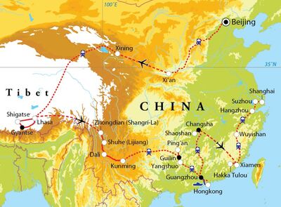 Routekaart Rondreis China, 42 dagen