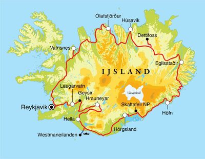 Routekaart Rondreis IJsland, 13 dagen Routekaart Rondreis IJsland, 13 dagen