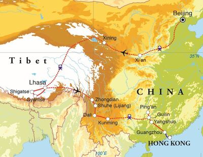 Routekaart Rondreis China & Tibet, 30 dagen