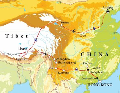 Routekaart Rondreis China & Tibet, 30 dagen