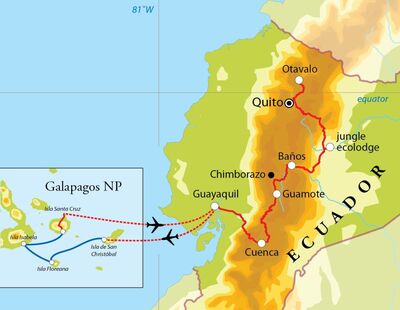 Routekaart Rondreis Ecuador & Galapagos, 21 dagen