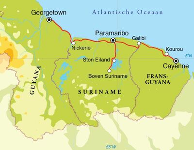 Routekaart Rondreis Suriname, Guyana & Frans Guyana, 21 dagen Routekaart Rondreis Suriname, Guyana & Frans Guyana, 21 dagen