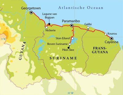 Routekaart Rondreis Suriname, Guyana & Frans-Guyana, 21 dagen
